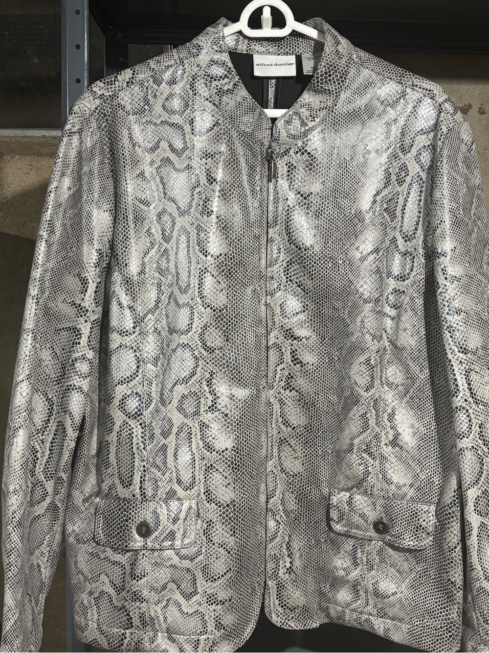 Alfred Dunner Silver and Black Snakeskin-Print Zip Jacket